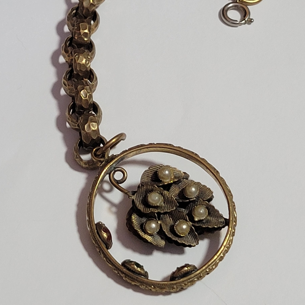 Vintage German Floral Chunky Bracelet with Gematones